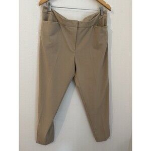 Measure & Made Womens Classic Trousers Tan Pockets Stretch Flat Front Size 14.2